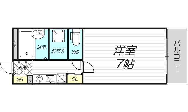 大阪府大阪市東淀川区豊新２丁目6-1グランベイ豊新202号室1K７帖22.51㎡南向きの間取り図